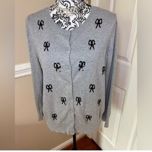 LOFT- Women's Cardigan Sweater
Gray with Black Sequin Bows, Size XL